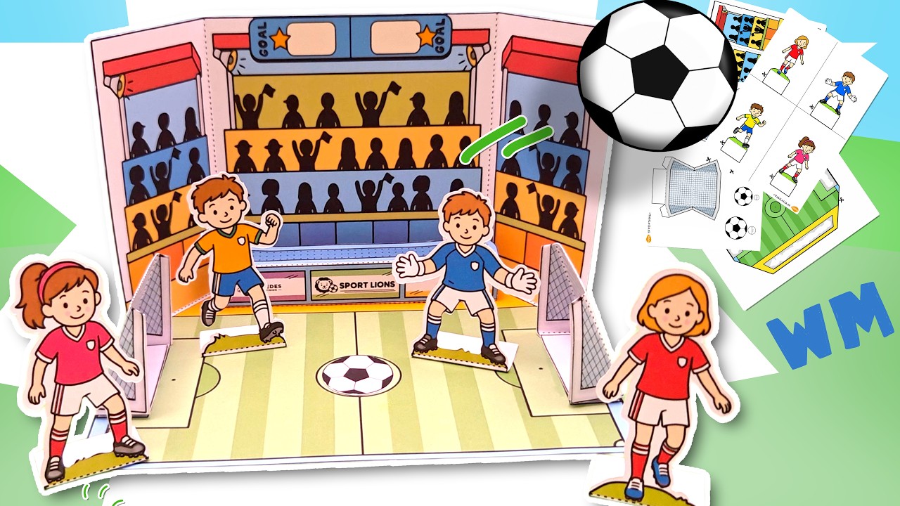 Fussball Bastelbogen WM 3D Kulisse Bastelvorlage Ausdrucken PDF Kinder Basteln Basteljanal DIY Idee