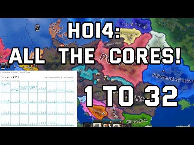 Best CPU for Hearts of Iron 4? AMD or Intel? 1 to 32 cores tested.