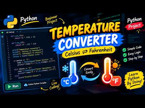 Python Temperature Converter | Celsius to Fahrenheit & Fahrenheit to Celsius | Beginner Project