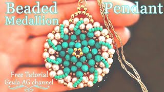 Beaded Medallion Pendant Necklace Pearl & Turquoise Beads Jewelry Making Tutorial