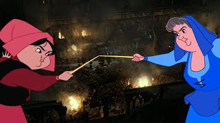 Flora and Merryweather engage in a Harry Potter Duel