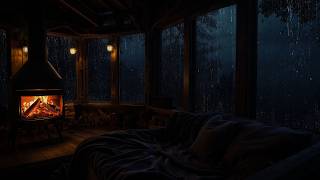 Warm Fireplace and Rain Sounds in a Rustic Cabin | Cozy Ambient for Sleep and Comfort
