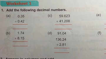 Class 5 unit 6 worksheet 1 dav public school ।। DAV Class 5 unit 6 worksheet 1 ।। decimal addition