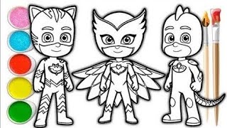 Lets Color PJ Masks Coloring Page Featuring Catboy, Gekko, Owlette