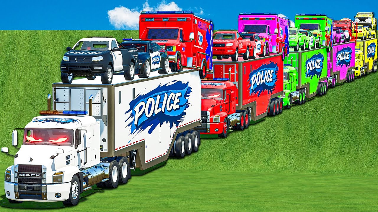 OVERSIZE SIX TRANSPORT OF COLORS! COPS BMW, POLICE PICKUPS, AMBULANCE & POWER TRUCKS! FS 25