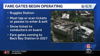Fare gates now in use at Ruggles Station for commuter rail riders