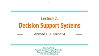 Decision Support System. Business Intelligence, Lect. 2 (Arabic)
