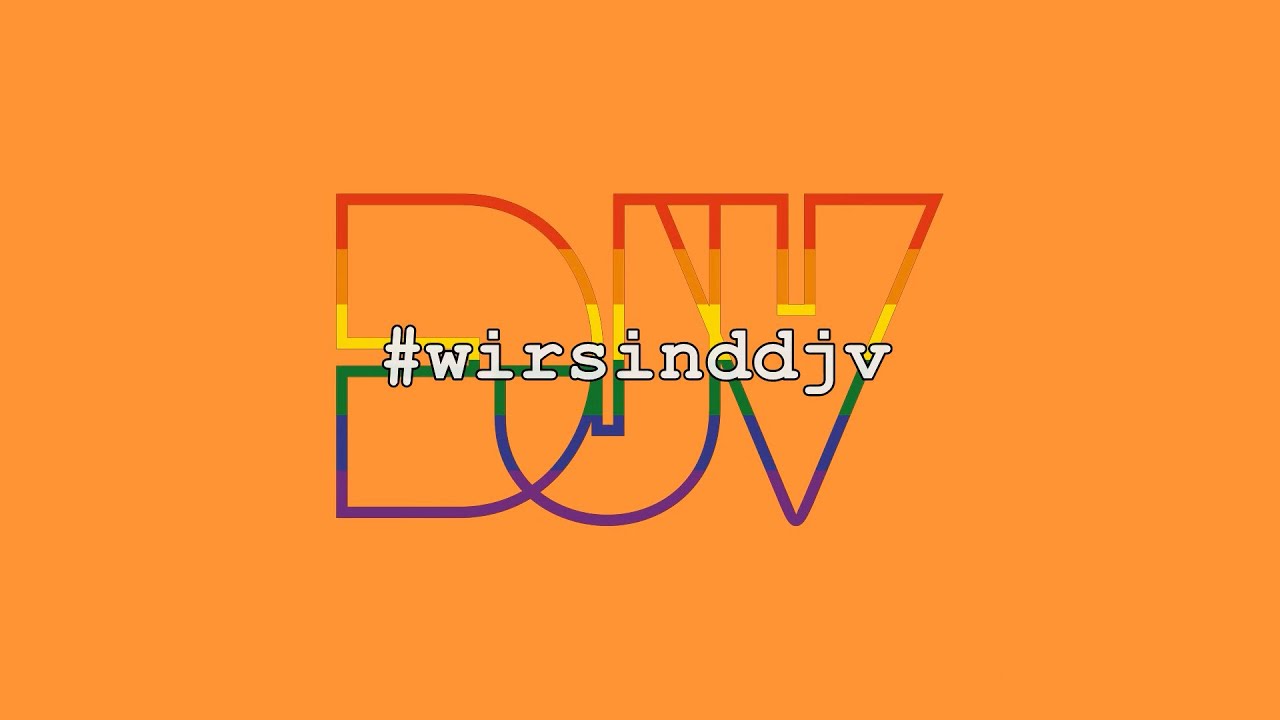 Logo des Deutschen Journalisten-Verbands (DJV) in Regenbogenfarben mit Hashtag #wirsinddjv