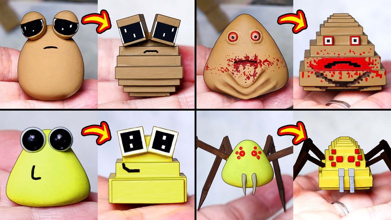 Making Minecraft Poulina & Sad Pou & Bou's Revenge Sculptures