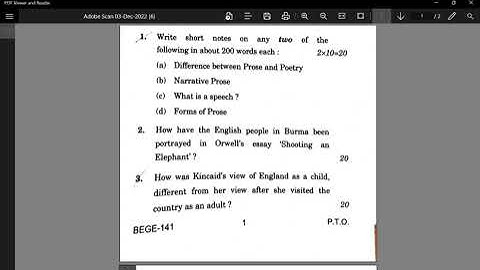 IGNOU EXAM  BEGE  141 UNDERSTANDING PROSE TEE JUNE 2022 ,PREVIOUS YEAR QUESTION PAPER BAG ENGLISH