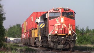 One Random Gondola! Huge Stack Train CN 120 w/DPU Passing thru Moncton, NB