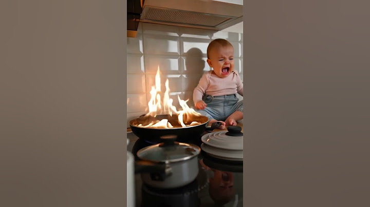 The oil pan caught fire and scared the baby to tears. The angel dog covered the flames.