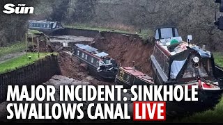 LIVE: Giant SINKHOLE swallows canal causing emergency response