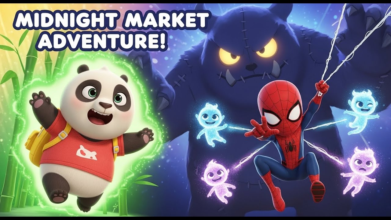 Join Bao the playful panda and Spider-Kid Save the Midnight Market Adventure - Fun Kids Animation