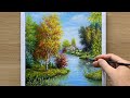 Daily Art #043 / Acrylic / Lovely cottage on Autumn Lake Painting