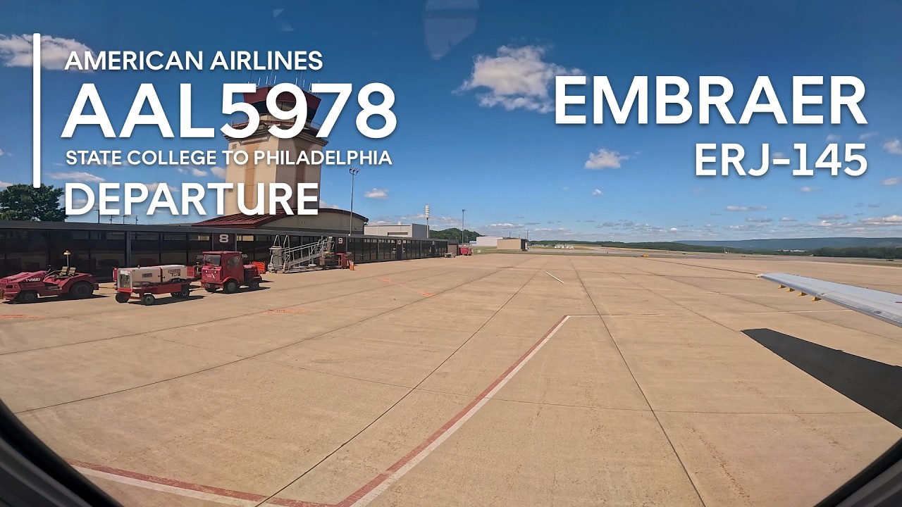 Takeoff 4K AAL5978 State College Regional KUNV Airport Embraer takeoff-4k-aal5978-state-college-regional-kunv-airport-embraer