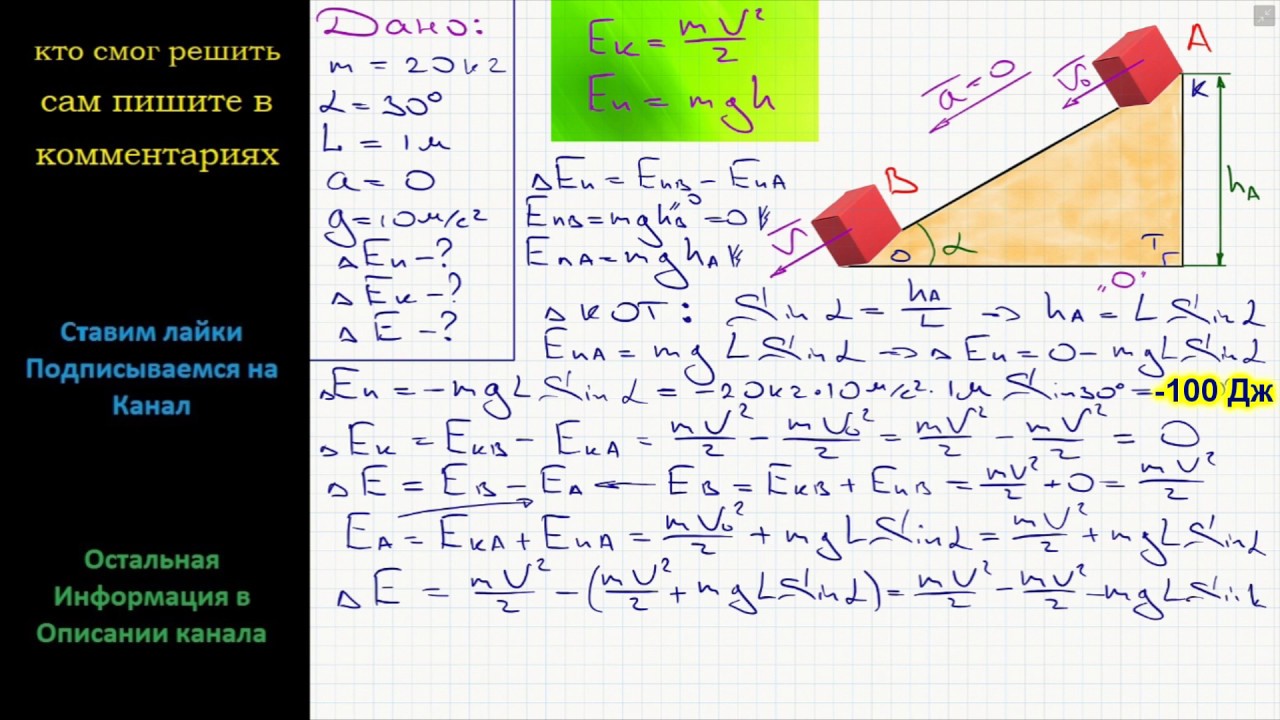 Физика Ящик массой 20 кг, соскальзывает с наклонной плоскости под углом ...
