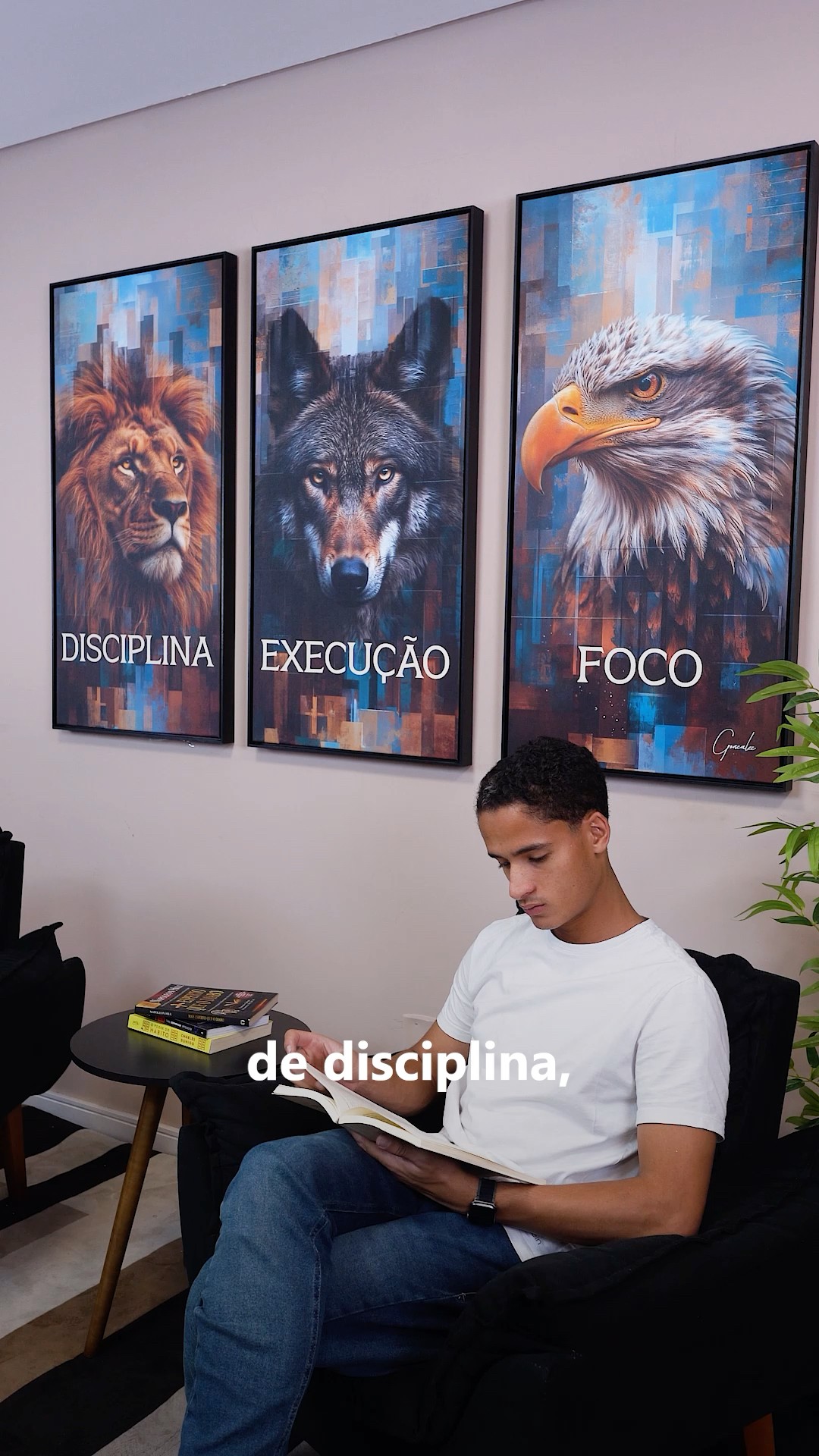 Vídeo de Quadro Disciplina, Execução e Foco Grid Art 3 Peças