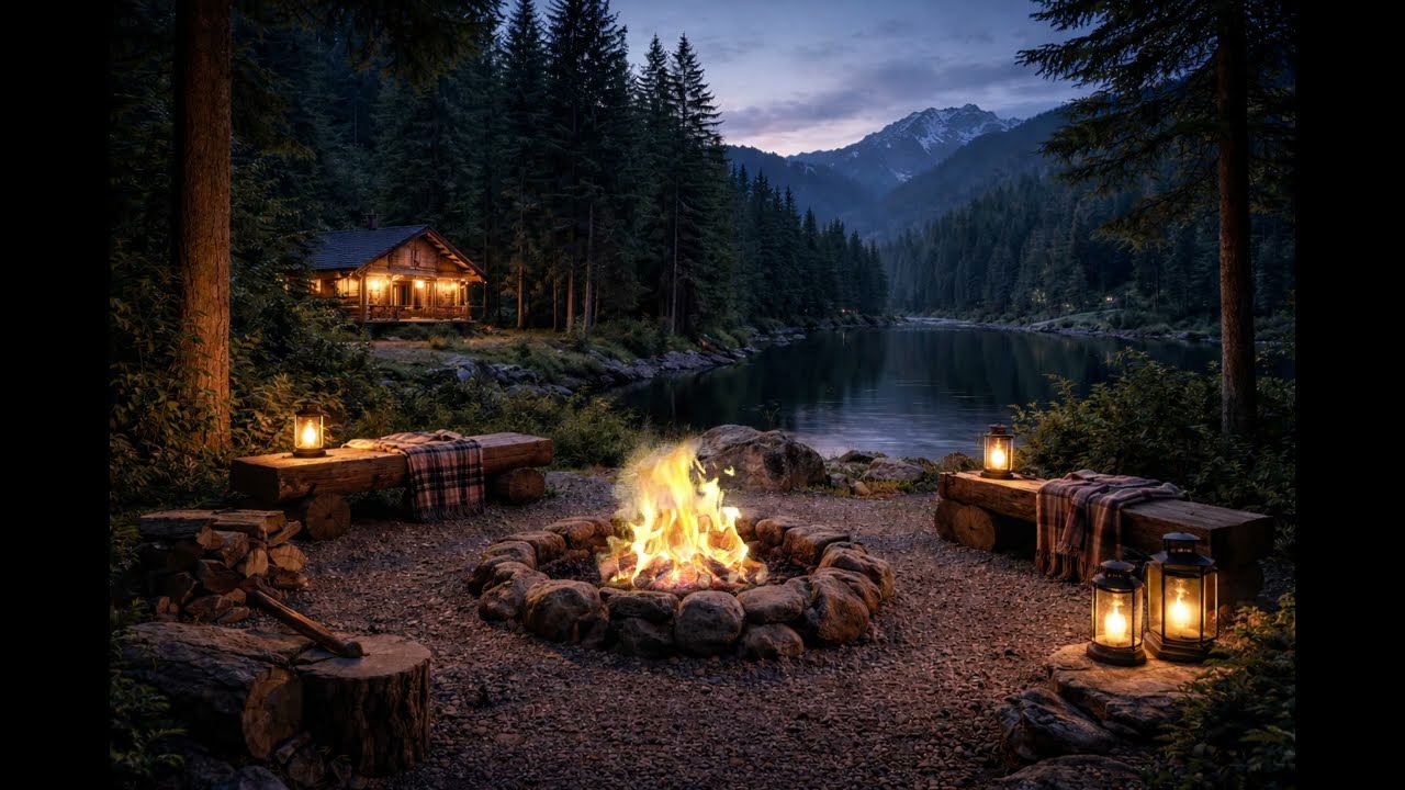 Campfire in the Forest | Relaxing Nature Sounds & Lake Ambience