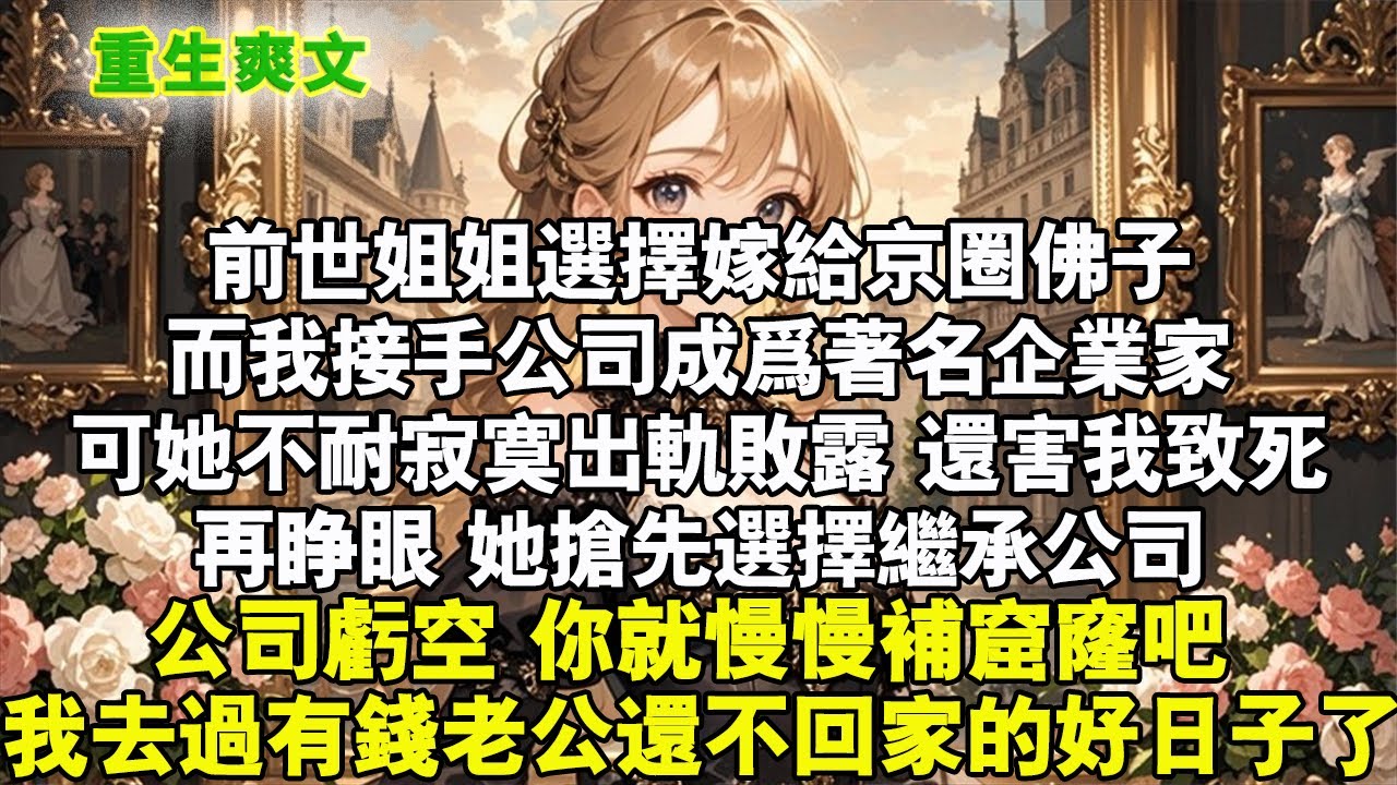 前世姊姊選擇嫁給京圈佛子，而我接手公司成為著名企業家。但她不耐寂寞出軌敗露，還害我致死。再睜眼她搶先選擇繼承公司。公司虧空你就慢慢補吧。我去過老公有錢還不回家的好日子了