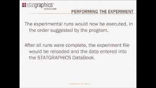 Statgraphics Performing the Experiment