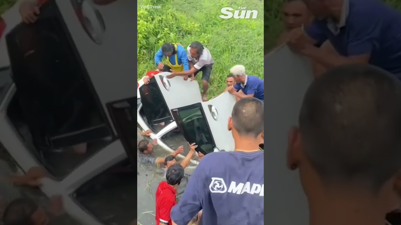Heroic villagers save woman trapped in sinking car #shorts