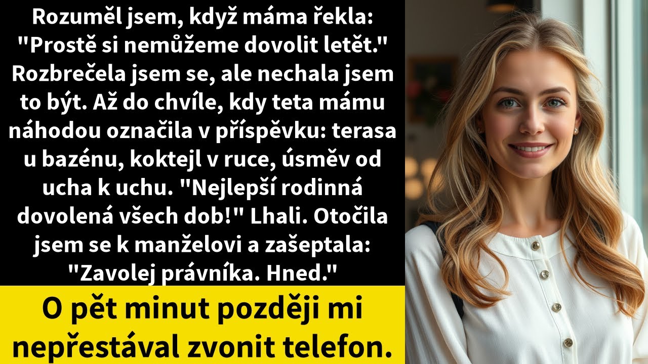 Tři židle v první řadě zůstaly prázdné přesně ve chvíli, kdy jsem říkala své „ano„, a já jsem si namlouvala, že je to jen o penězích. Když mi pak Lily během krájení dortu podala Jordanův telefon,...