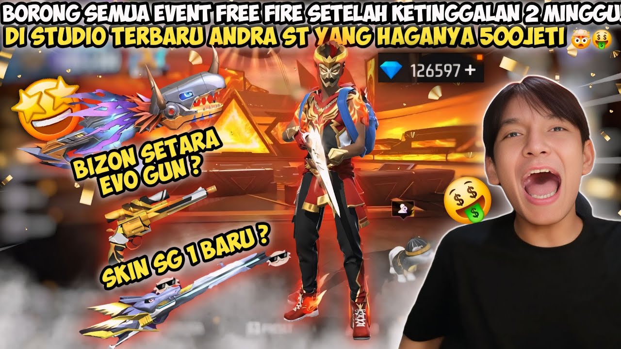 BORONG SEMUA EVENT FREE FIRE SETELAH KETINGGALAN 2 MINGGU! DI STUDIO BARU 500JETI ANDRA ST COYY😱