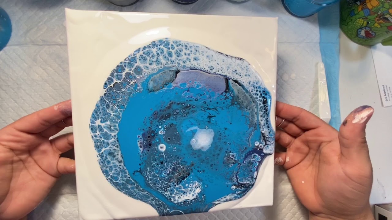 Acrylic Pouring with Flip Cup Technique - Blue, Black and Silver- - YouTube