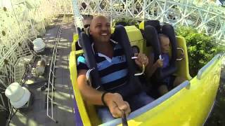 Amarnie barber from new zealand on her first rollercoaster ride. taken
a gopro hero camera. gap year 2014. roxy is in the back seat.