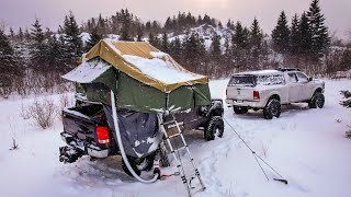 Camping in Snow Storm With Roof Top Tent And Diesel Heater