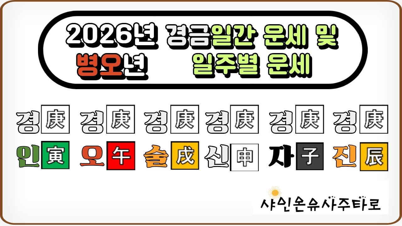 2026년 운세, 병오년 경금일간 운세 및 일주별 운세. 경신일주, 경자일주, 경진일주, 경인일주, 경오일주, 경술일주. #일간별운세 #사주상담 #2026년운세 #병오년운세
