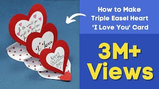 Handmade #Valentine Triple Easel #Card: How to Make #Love Card with Hearts. Get ready to make a lovely Valentine card at home 