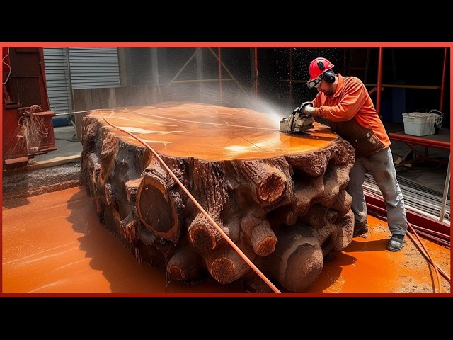 Man Transforms Massive Tree Log into Amazing Table | by @WoodworkingCraftsman class=
