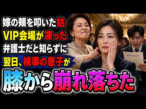 VIP交流会で、姑は弁護士の嫁の頬を人前で叩いた。「嫁のくせに偉そうに」と笑う姑。だが翌日、検事の息子が処分通知を受け取り、親子で土下座した――