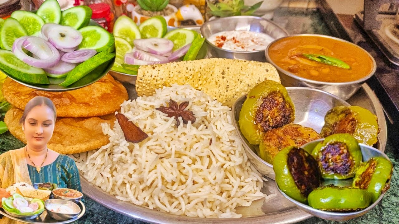 आज बनाया मैंने स्पेशल लंच थाली|🥰 Rajma, Stuffed Shimla Mirch, Jeera ...