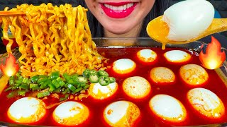 ASMR SOUPY SPICY NOODLES   SOFT BOILED EGGS MUKBANG MASSIVE Eating Sounds