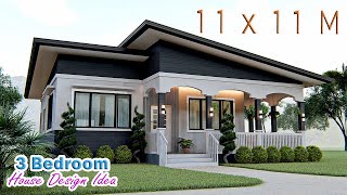 HOUSE DESIGN IDEA | 11 X 11 Meters with 3 Bedroom | Pinoy House