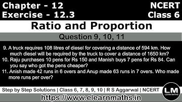 Ratio and Proportion | Class 6 Exercise 12.3 Question 9 - 11 | NCERT | Learn Maths