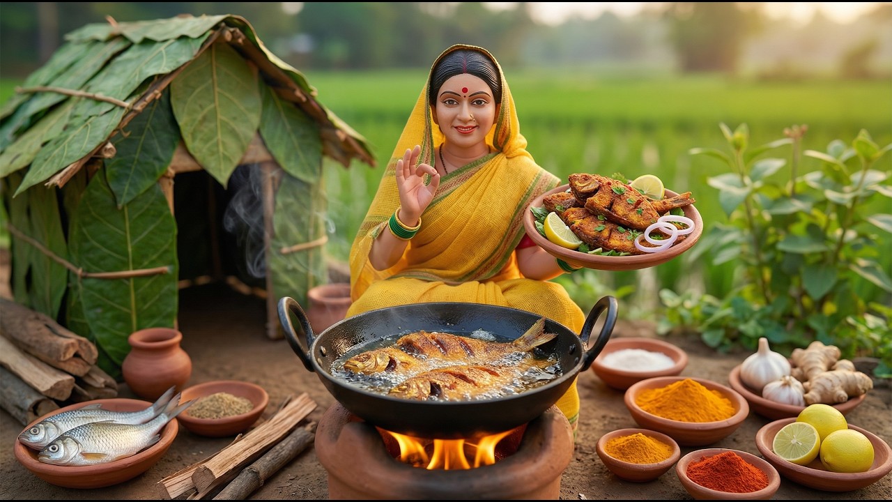 Miniature Doll Jungle Picnic & Fish Party ASMR | Indian Village Tiny Cooking Story