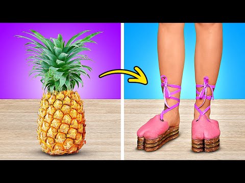 Creative ways to make shoes out of pineapple, banana, and spaghetti leftovers