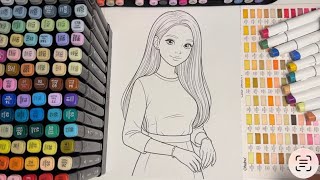 👩✨ Beautiful Girl Coloring Page | Relaxing Portrait Coloring ASMR with Alcohol Markers 💖