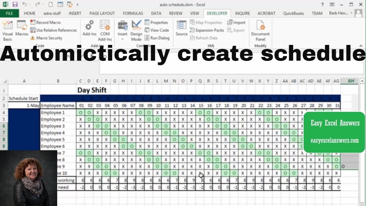 Automatically create shift schedule in Excel - YouTube