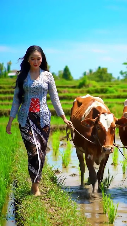 A Village Girl Walking with Her Cow 🇮🇩 | Peaceful Gamelan Vibes #villageaesthetic #indonesiavibes