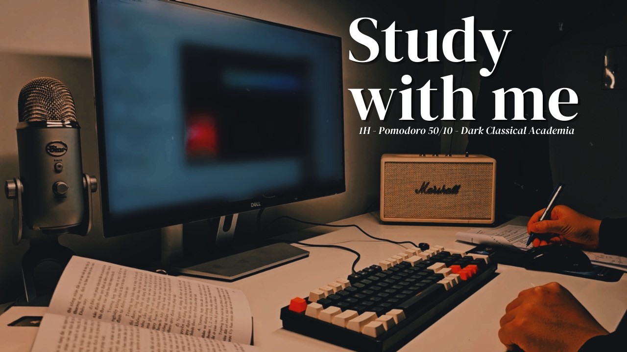 1-Hour Study With Me | Rain Sounds 🌧️ | Pomodoro 50-10 (Dark Classical Academia)