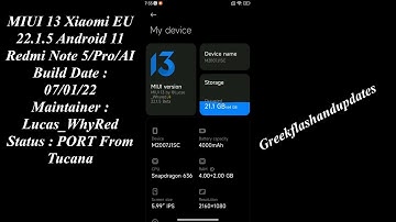 MIUI 13 Xiaomi EU 22.1.5 Android 11 Redmi Note 5/Pro/AI
