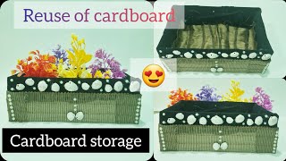 Diy storage from cardboard &amp; old cloth #cardboardorganizer #cardboardreuseidea #diy #creativity