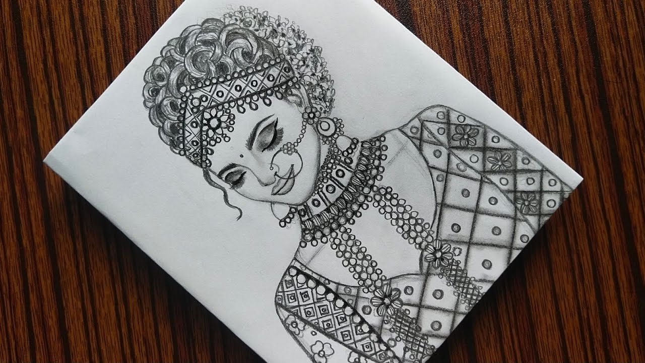 How to draw a Beautiful Traditional bride very easy Girl drawing Pencil Sketch YouTube