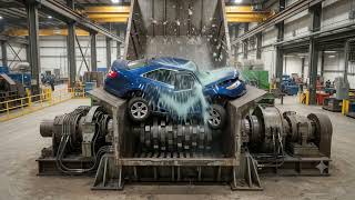 Giant Industrial Twin Shaft Shredder vs Sedan Car | Satisfying Car Shredding 