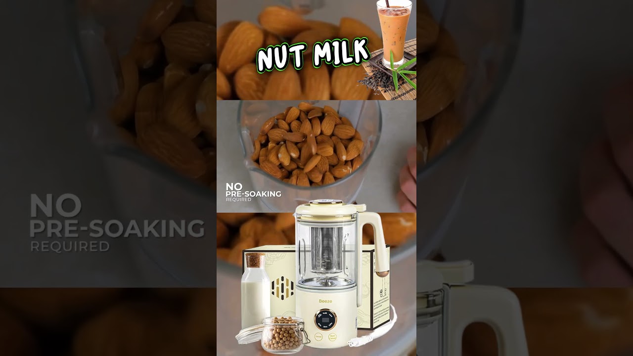 Beeze Automatic Nut Milk Maker Machine - Make Almond, Soy, Oat, Cashew, Coconut Milk - Glass Blender, Built in Strainer, Smart Touch, 12-Hour Delay